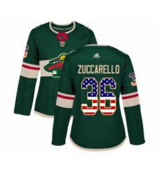 Women's Minnesota Wild #36 Mats Zuccarello Authentic Green USA Flag Fashion Hockey Jersey