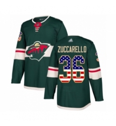 Youth Minnesota Wild #36 Mats Zuccarello Authentic Green USA Flag Fashion Hockey Jersey