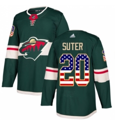 Men's Adidas Minnesota Wild #20 Ryan Suter Authentic Green USA Flag Fashion NHL Jersey