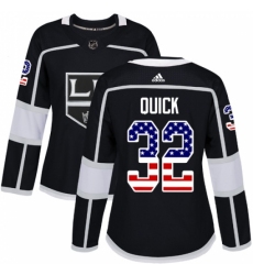 Women's Adidas Los Angeles Kings #32 Jonathan Quick Authentic Black USA Flag Fashion NHL Jersey