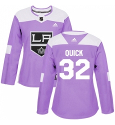 Women's Adidas Los Angeles Kings #32 Jonathan Quick Authentic Purple Fights Cancer Practice NHL Jersey