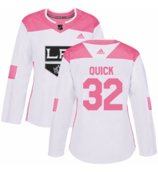 Women's Adidas Los Angeles Kings #32 Jonathan Quick Authentic White/Pink Fashion NHL Jersey