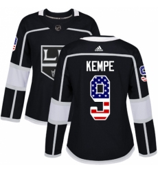 Women's Adidas Los Angeles Kings #9 Adrian Kempe Authentic Black USA Flag Fashion NHL Jersey