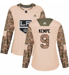 Women's Adidas Los Angeles Kings #9 Adrian Kempe Authentic Camo Veterans Day Practice NHL Jersey