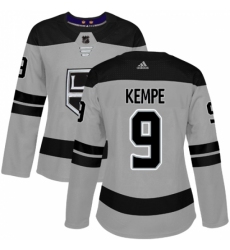 Women's Adidas Los Angeles Kings #9 Adrian Kempe Authentic Gray Alternate NHL Jersey