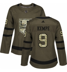 Women's Adidas Los Angeles Kings #9 Adrian Kempe Authentic Green Salute to Service NHL Jersey