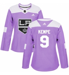 Women's Adidas Los Angeles Kings #9 Adrian Kempe Authentic Purple Fights Cancer Practice NHL Jersey