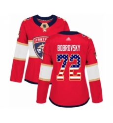 Women's Florida Panthers #72 Sergei Bobrovsky Authentic Red USA Flag Fashion Hockey Jersey