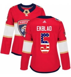 Women's Adidas Florida Panthers #5 Aaron Ekblad Authentic Red USA Flag Fashion NHL Jersey