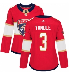 Women's Adidas Florida Panthers #3 Keith Yandle Premier Red Home NHL Jersey