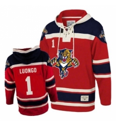 Men's Old Time Hockey Florida Panthers #1 Roberto Luongo Premier Red Sawyer Hooded Sweatshirt NHL Jersey
