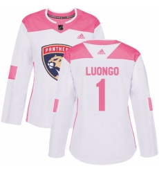 Women's Adidas Florida Panthers #1 Roberto Luongo Authentic White/Pink Fashion NHL Jersey