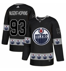 Men's Adidas Edmonton Oilers #93 Ryan Nugent-Hopkins Authentic Black Team Logo Fashion NHL Jersey