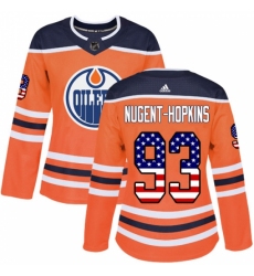 Women's Adidas Edmonton Oilers #93 Ryan Nugent-Hopkins Authentic Orange USA Flag Fashion NHL Jersey