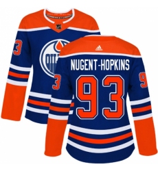 Women's Adidas Edmonton Oilers #93 Ryan Nugent-Hopkins Authentic Royal Blue Alternate NHL Jersey