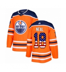 Men's Edmonton Oilers #18 James Neal Authentic Orange USA Flag Fashion Hockey Jersey