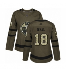 Women's Edmonton Oilers #18 James Neal Authentic Green Salute to Service Hockey Jersey