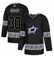 Men's Adidas Dallas Stars #30 Ben Bishop Authentic Black Team Logo Fashion NHL Jersey