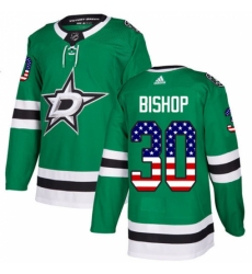 Men's Adidas Dallas Stars #30 Ben Bishop Authentic Green USA Flag Fashion NHL Jersey