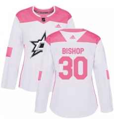 Women's Adidas Dallas Stars #30 Ben Bishop Authentic White/Pink Fashion NHL Jersey