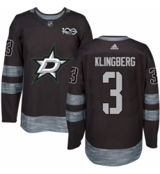 Men's Adidas Dallas Stars #3 John Klingberg Authentic Black 1917-2017 100th Anniversary NHL Jersey