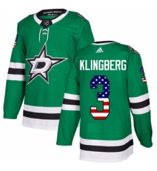 Men's Adidas Dallas Stars #3 John Klingberg Authentic Green USA Flag Fashion NHL Jersey
