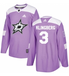 Men's Adidas Dallas Stars #3 John Klingberg Authentic Purple Fights Cancer Practice NHL Jersey