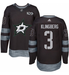 Men's Adidas Dallas Stars #3 John Klingberg Premier Black 1917-2017 100th Anniversary NHL Jersey