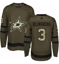 Men's Adidas Dallas Stars #3 John Klingberg Premier Green Salute to Service NHL Jersey