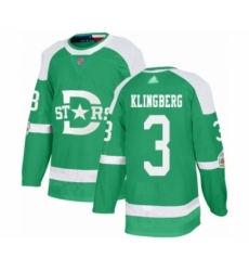Men's Dallas Stars #3 John Klingberg Authentic Green 2020 Winter Classic Hockey Jersey