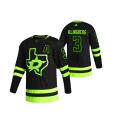 Men's Dallas Stars #3 John Klingberg Black 2020-21 Reverse Retro Alternate Hockey Jersey