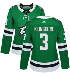 Women's Adidas Dallas Stars #3 John Klingberg Authentic Green Home NHL Jersey