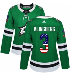 Women's Adidas Dallas Stars #3 John Klingberg Authentic Green USA Flag Fashion NHL Jersey