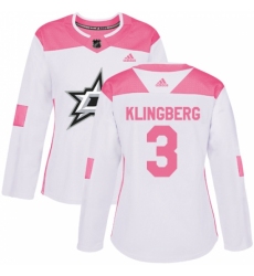 Women's Adidas Dallas Stars #3 John Klingberg Authentic White/Pink Fashion NHL Jersey