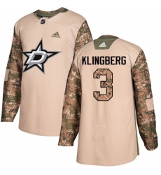 Youth Adidas Dallas Stars #3 John Klingberg Authentic Camo Veterans Day Practice NHL Jersey