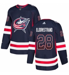 Men's Adidas Columbus Blue Jackets #28 Oliver Bjorkstrand Authentic Navy Blue Drift Fashion NHL Jersey