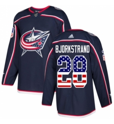 Men's Adidas Columbus Blue Jackets #28 Oliver Bjorkstrand Authentic Navy Blue USA Flag Fashion NHL Jersey