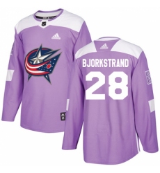 Men's Adidas Columbus Blue Jackets #28 Oliver Bjorkstrand Authentic Purple Fights Cancer Practice NHL Jersey