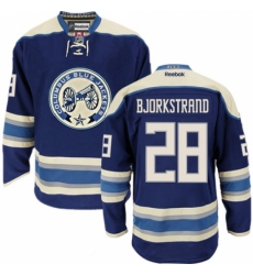 Men's Reebok Columbus Blue Jackets #28 Oliver Bjorkstrand Authentic Navy Blue Third NHL Jersey
