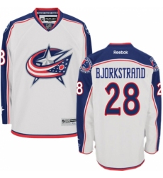 Men's Reebok Columbus Blue Jackets #28 Oliver Bjorkstrand Authentic White Away NHL Jersey