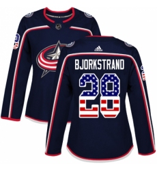 Women's Adidas Columbus Blue Jackets #28 Oliver Bjorkstrand Authentic Navy Blue USA Flag Fashion NHL Jersey