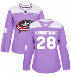 Women's Adidas Columbus Blue Jackets #28 Oliver Bjorkstrand Authentic Purple Fights Cancer Practice NHL Jersey