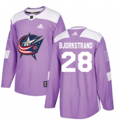 Youth Adidas Columbus Blue Jackets #28 Oliver Bjorkstrand Authentic Purple Fights Cancer Practice NHL Jersey