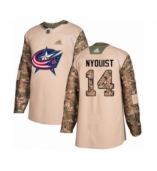 Men's Columbus Blue Jackets #14 Gustav Nyquist Authentic Camo Veterans Day Practice Hockey Jersey