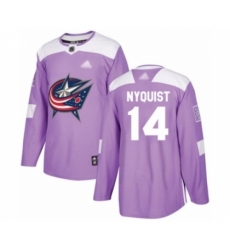 Men's Columbus Blue Jackets #14 Gustav Nyquist Authentic Purple Fights Cancer Practice Hockey Jersey
