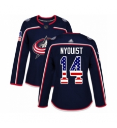 Women's Columbus Blue Jackets #14 Gustav Nyquist Authentic Navy Blue USA Flag Fashion Hockey Jersey