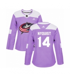 Women's Columbus Blue Jackets #14 Gustav Nyquist Authentic Purple Fights Cancer Practice Hockey Jersey
