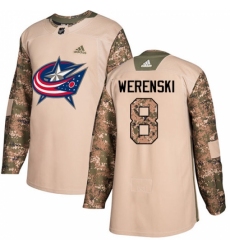 Men's Adidas Columbus Blue Jackets #8 Zach Werenski Authentic Camo Veterans Day Practice NHL Jersey