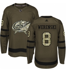 Men's Adidas Columbus Blue Jackets #8 Zach Werenski Authentic Green Salute to Service NHL Jersey