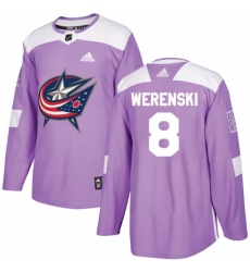 Men's Adidas Columbus Blue Jackets #8 Zach Werenski Authentic Purple Fights Cancer Practice NHL Jersey